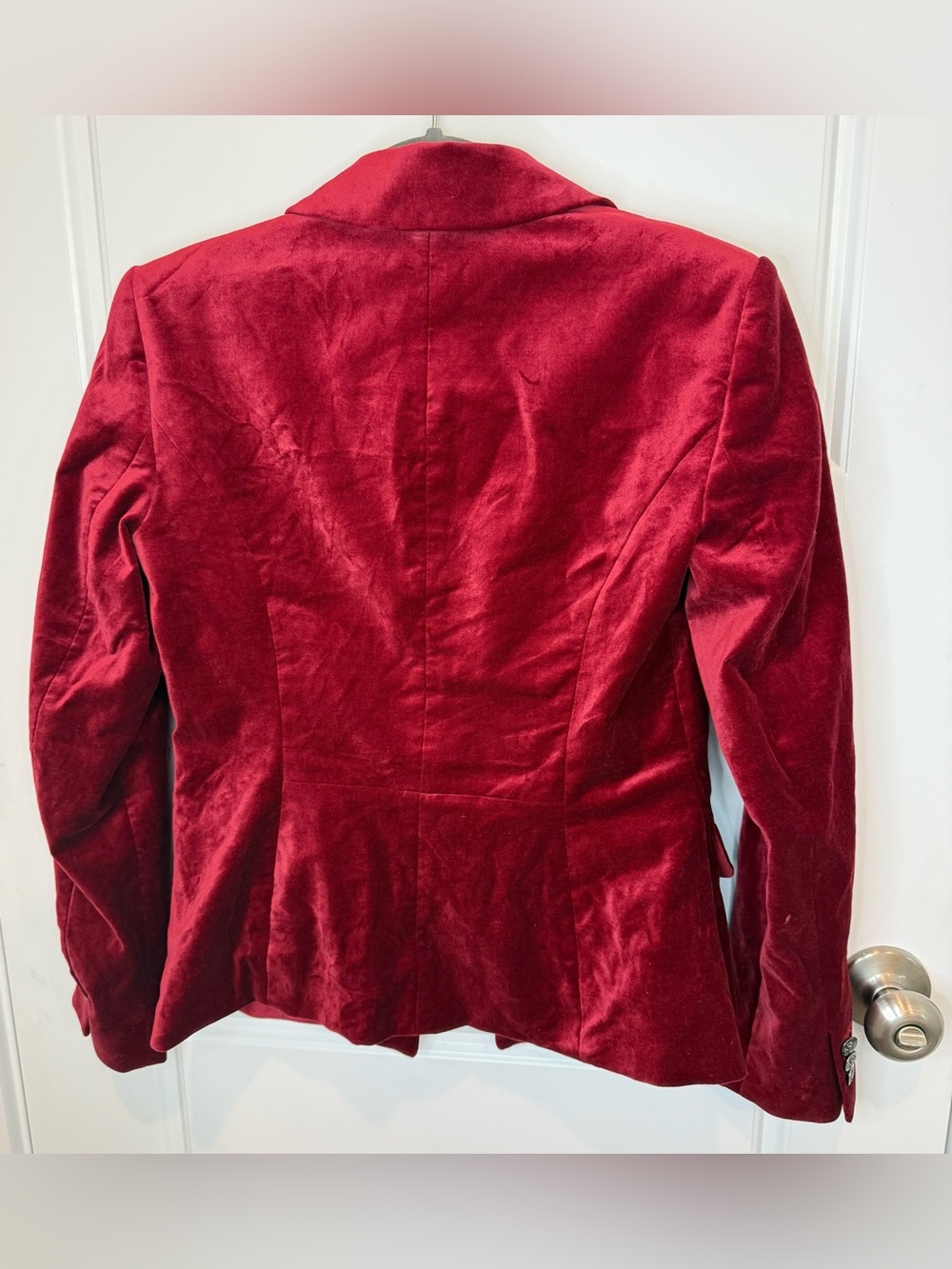 White House Black Market Women's Burgundy Velvet Blazer Size 0 Button Pockets - Picture 7 of 8